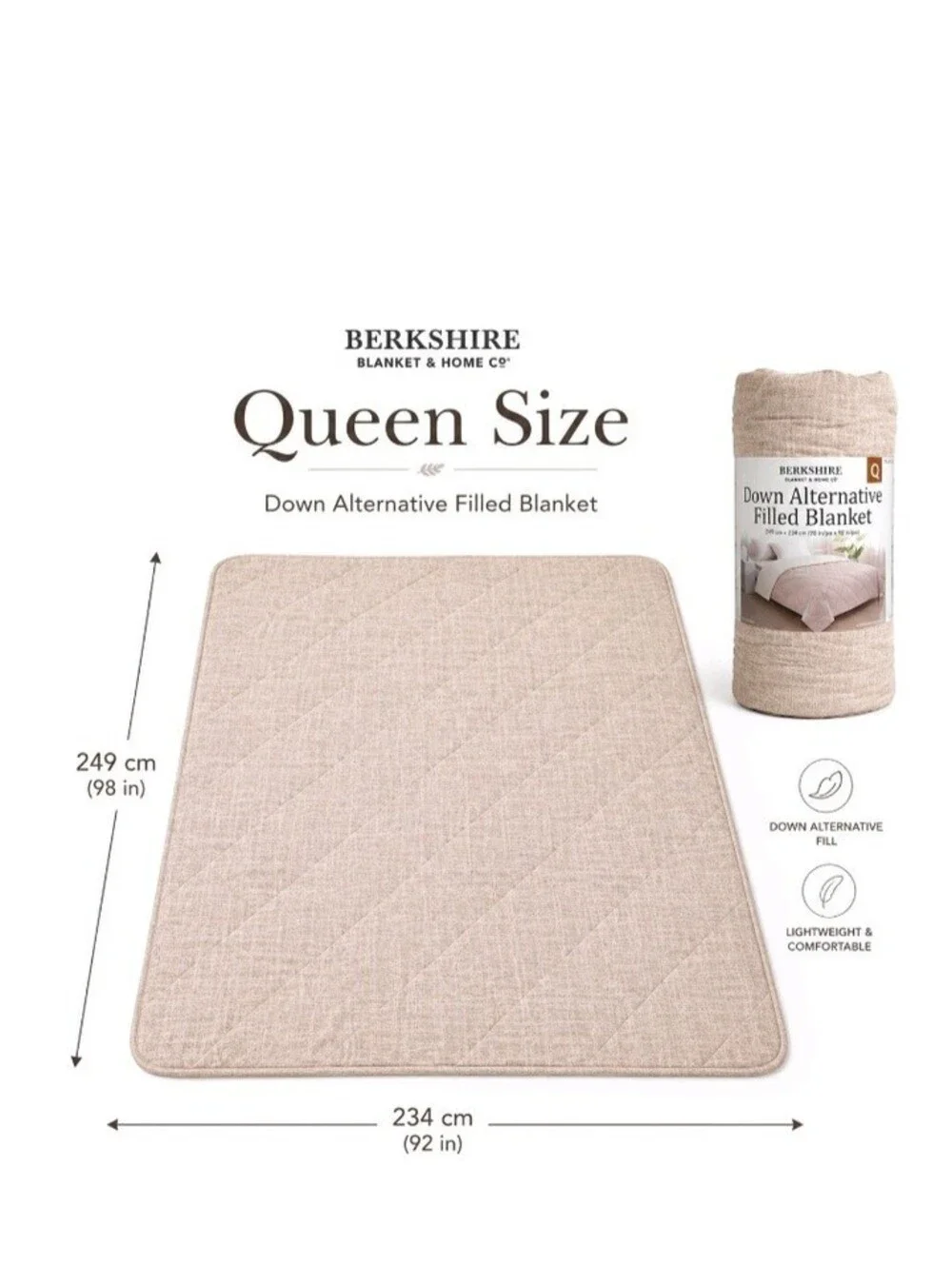 Berkshire Queen Down Alternative Filled Blanket 98 x 92 Beige 100% Polyester